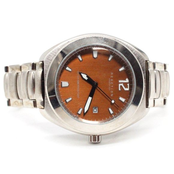 Vintage Reaction Kenneth Cole Watch Silver Tone Stainless Steel Classic Red Dial - Picture 1 of 8